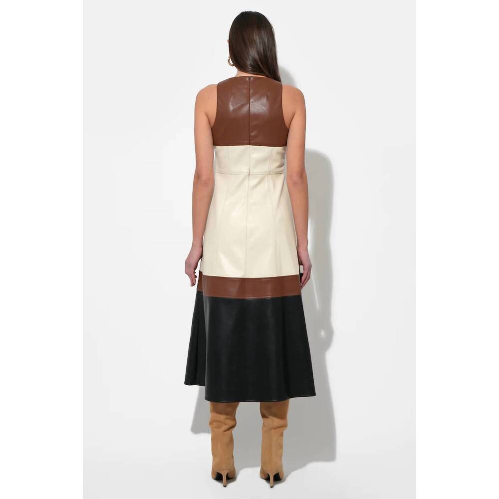 NEW THML sleeveless faux leather midi dress in colorblock - Picture 3 of 5